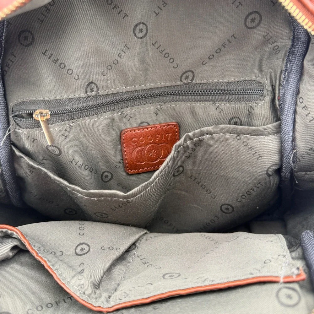 Coofit Womens Backpack Brown Cognac Leather Inner Pockets Adjustable Strap Bag